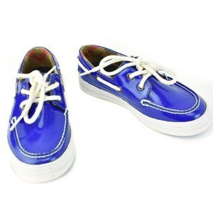 BURBERRY Kid's: Royal Blue, Patent Leather & Logo Boat Shoes